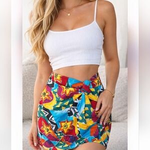 Brett Harrison Colorful Abstract Wrap Skort Size 8 Retro 80s Festival Resort Min